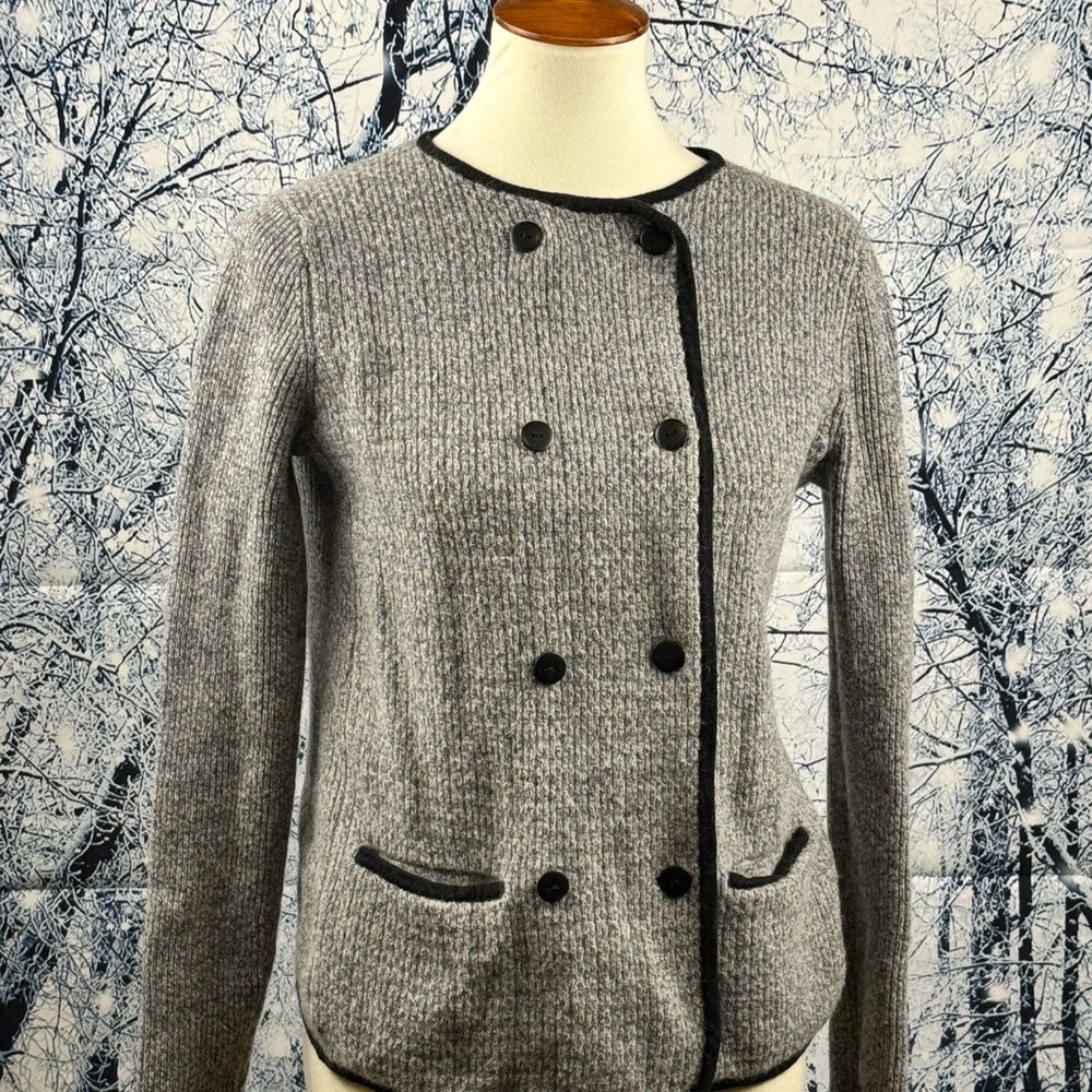 Women's JCrew Gray/Black Double-Breasted Wool Sweater